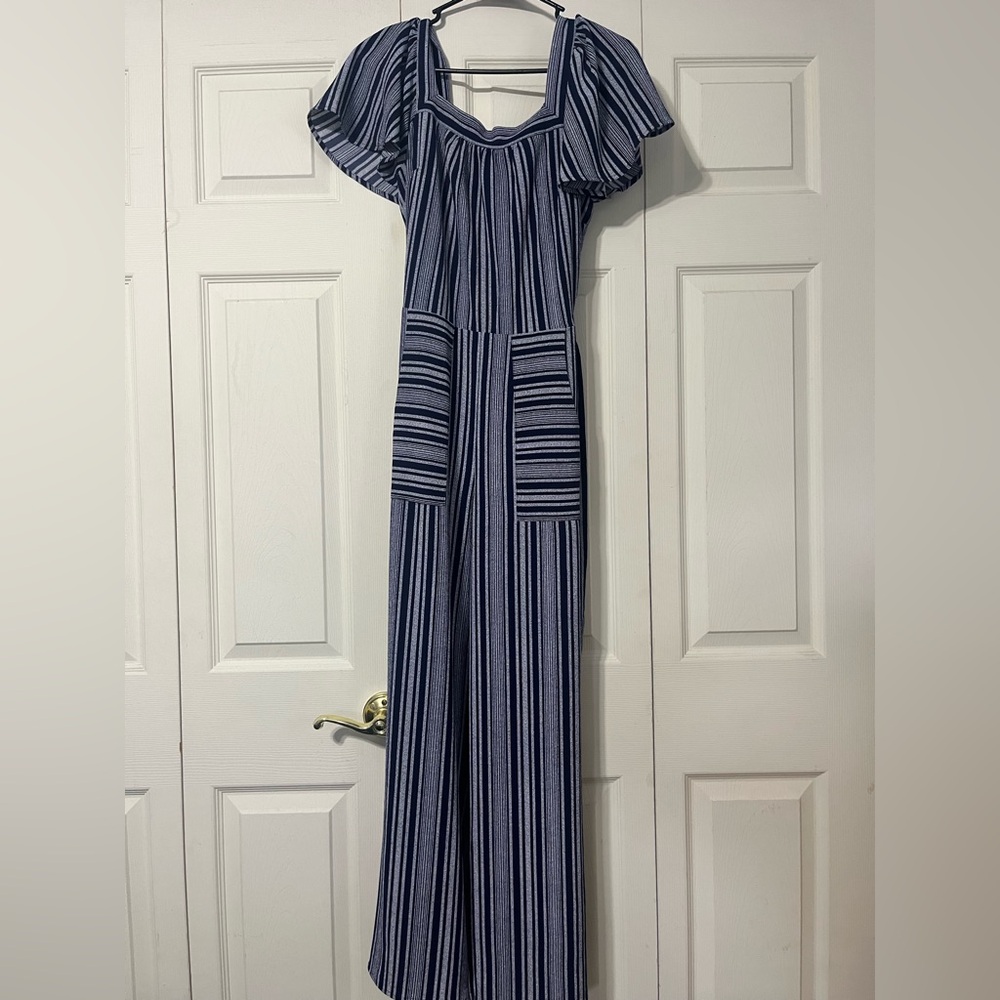 Monteau Navy and White Striped Jumpsuit